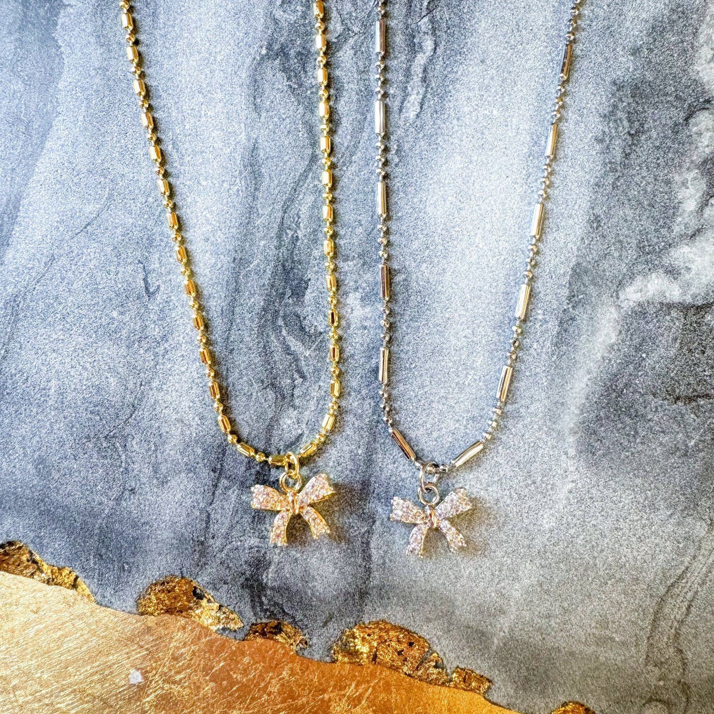O’Lolly CZ Bow Necklace: Gold