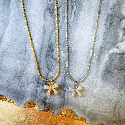 O’Lolly CZ Bow Necklace: Gold