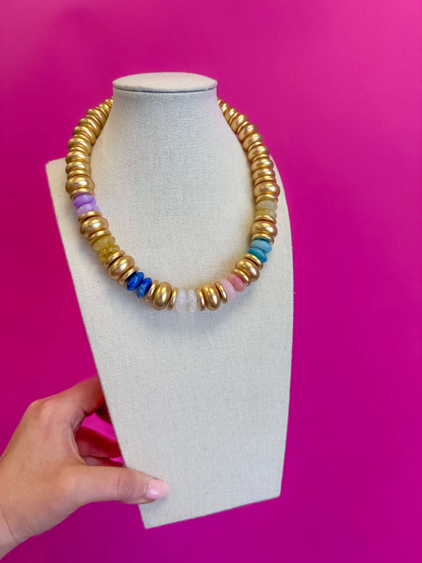 Statement Necklace - Matte Gold - Multi