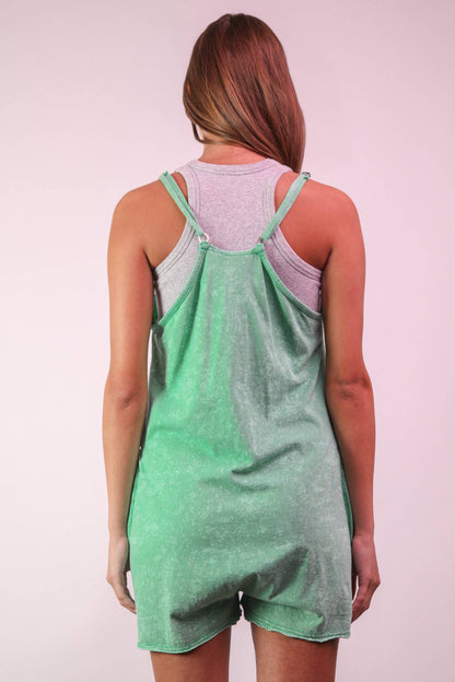 NP70359-Mineral Washed Sleeveless Casual Knit Romper: SUNSET