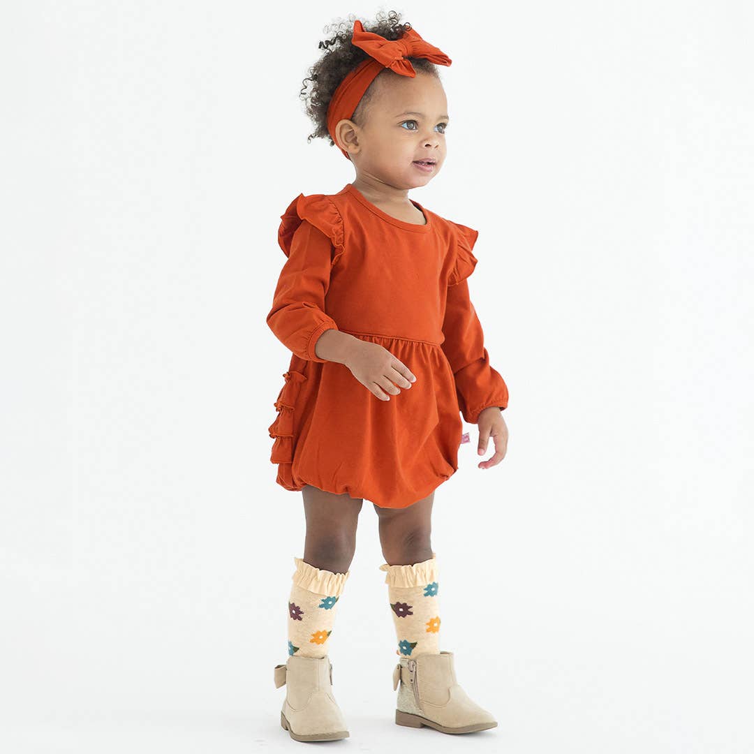 Baby Girls Rust Knit Long Sleeve Flutter Bubble Romper
: Orange