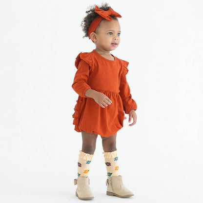 Baby Girls Rust Knit Long Sleeve Flutter Bubble Romper
: Orange