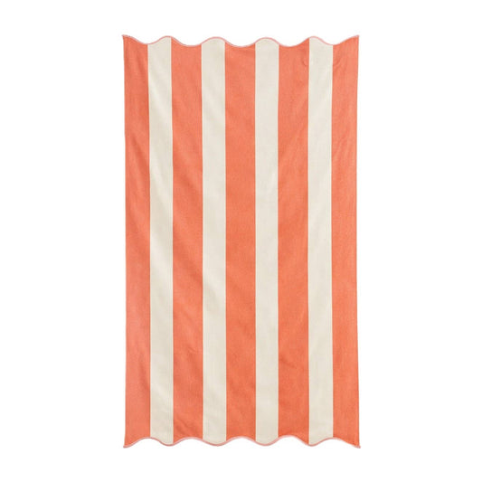 Large Scalloped Striped Beach Towel 90 x 170cm - 100% Cotton: Burnt Orange
