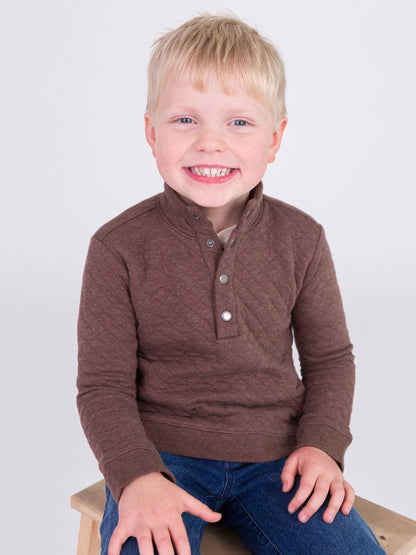 Boys Heather Carafe Quilted Quarter Snap Sweatshirt: Brown