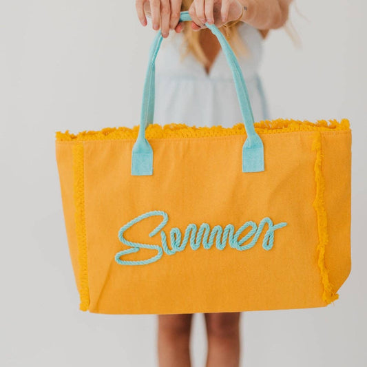 Summer Sunshine Beach Tote Bag: Mustard / Aqua