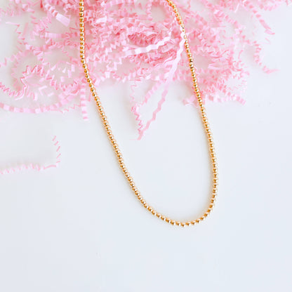 3MM Gold Beaded Necklace: 14 inch / No Clasp