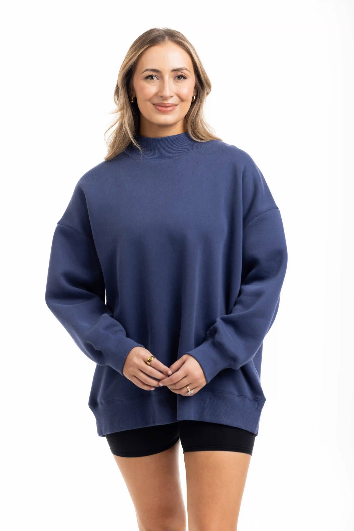 Navy Essential Wholesale Mockneck Sweatshirt: Navy