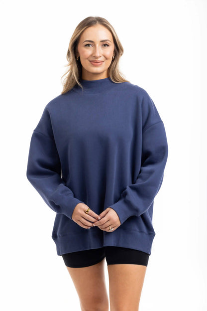 Navy Essential Wholesale Mockneck Sweatshirt: Navy