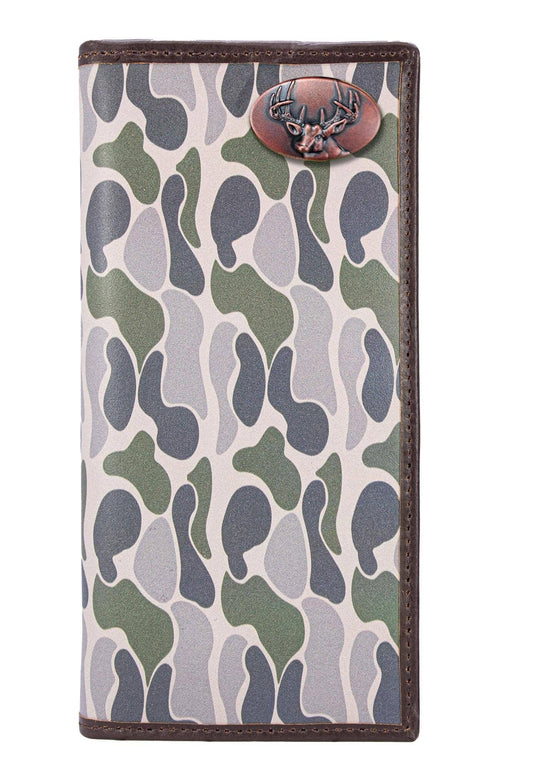 Buck Men's Secretary Old School Camo Leather Wallet.: Brown/Tan Camo