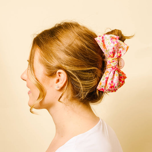 Satin Bow Claw Clip-Secret Garden Pink