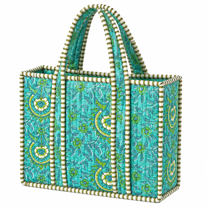 Turquoise Floral Quilted Bag Print: Large