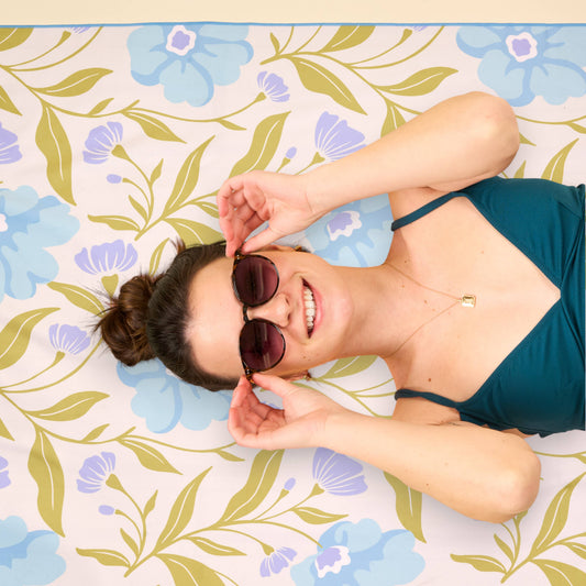 XL Quick-Dry Beach Towel–Poppin' Petals Aqua