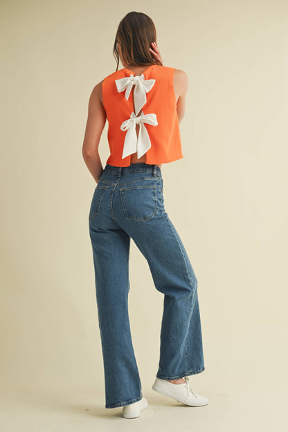 CSW17339 - BACK BOW TIE SLEEVELESS TOP: Crimson