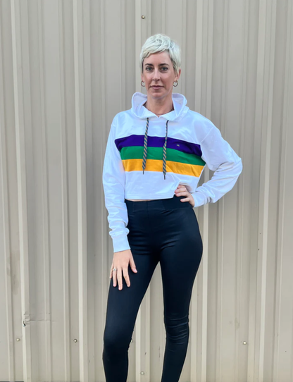 White Chest Stripe Junior/Misses Pullover Crop Hoodie