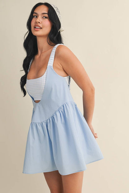 Gingham Print Double Layered Play Dress: Blue