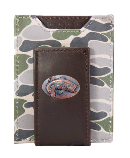 Bass Men's Magnetic Front Pocket Old School Camo Leather Wallet.: Brown/Tan Camo