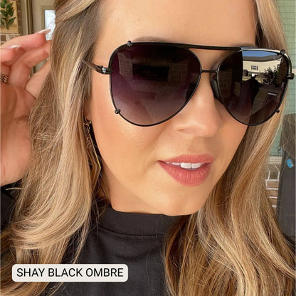 SHAY - Women's Polarized Large Hair Friendly Aviator: Black Ombré
