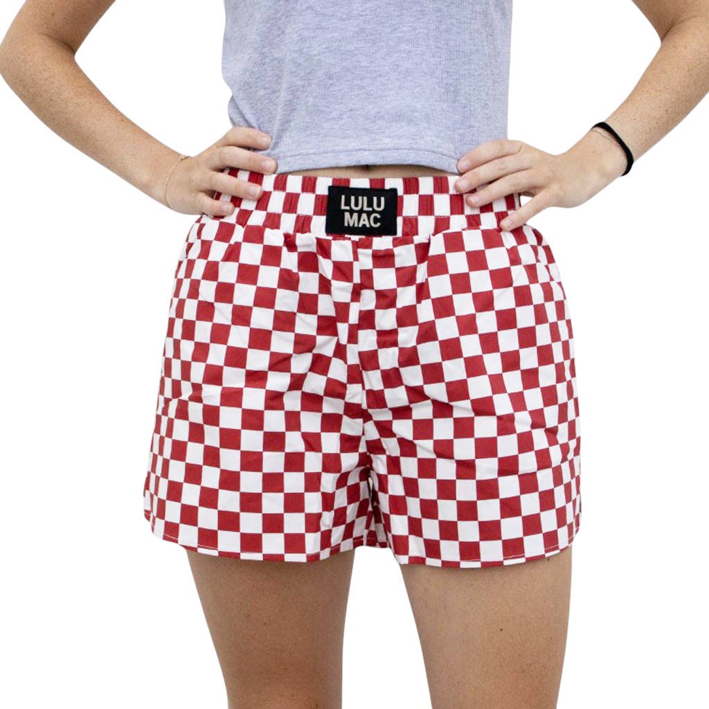 BXCK-CARDINAL-CRIMSON WHITE CHECK BOXER SHORT: CARDINAL-CRIMSON