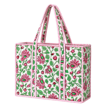 Pink Floral Quilted Bag Print: Large