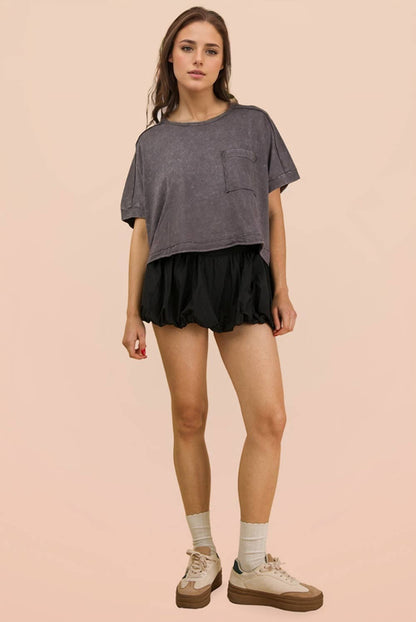 NT11429-Mineral Washed Oversized Crop Comfy Knit Top: BLUE