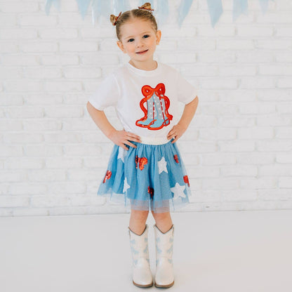 Patriotic Cowgirl Patch Short Sleeve T-Shirt -Fourth of July