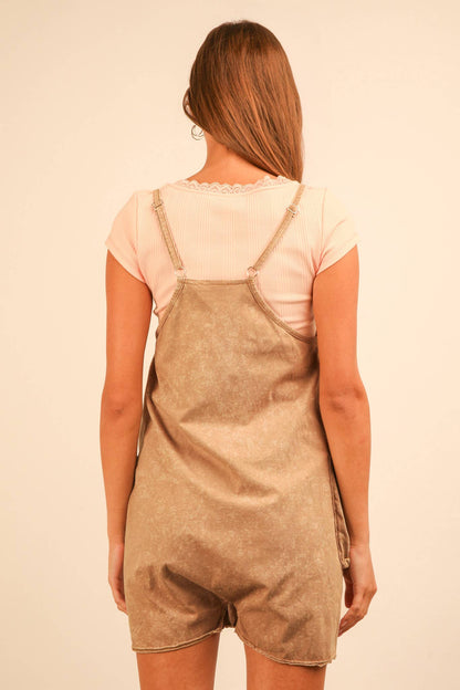 NP70359-Mineral Washed Sleeveless Casual Knit Romper: SUNSET