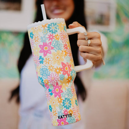 Spring Flowers Stainless Steel Tumbler: White