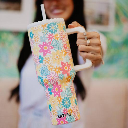 Spring Flowers Stainless Steel Tumbler: White