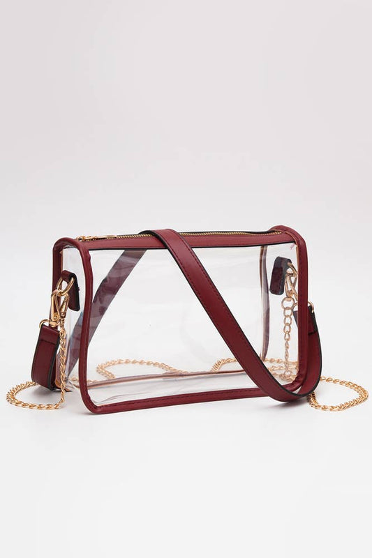 Clear Rectangle Stadium Concert Crossbody Bag: Burgundy
