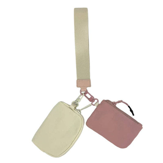 LL-4320 Wristlet Key Chain Double Pouch Cream/Mauve