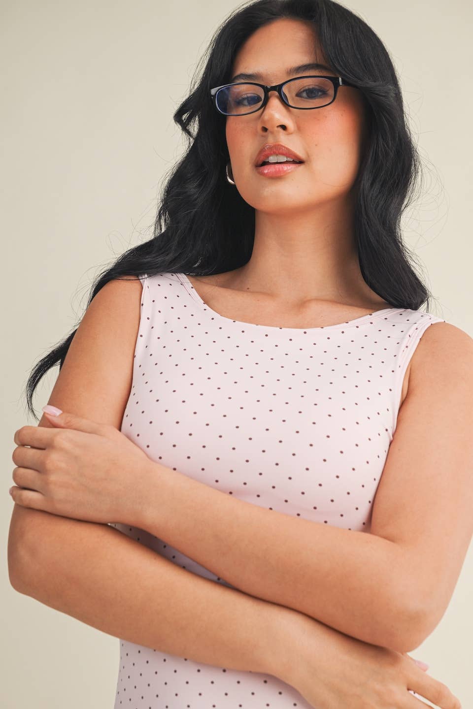Polka Dot Print A-Line Mini Dress with Drop Waist: Pink Polka Dot