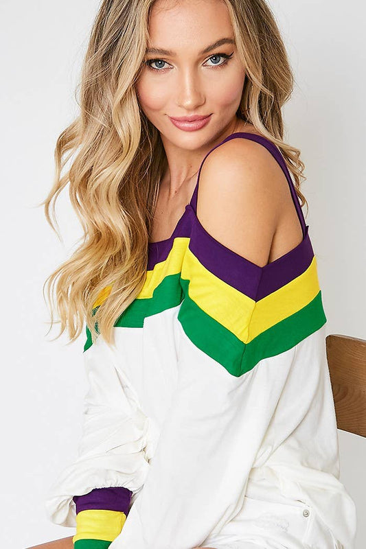 Mardigras. Cold shoulder color blocked knit top VT31284B: Multi
