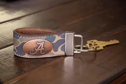 Alabama Crimson Tide Old School Camo Leather Loop Keychain.: Brown/Tan Camo