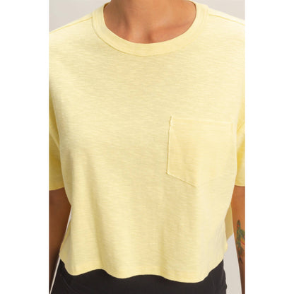 Boxy Crew Neck Top With Pocket: PALE YELLOW
