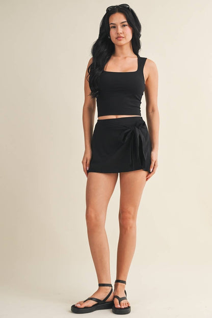Wrap Tie Skort: Black