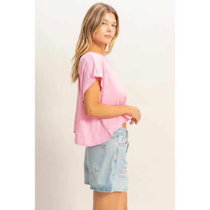 Boxy Crew Neck Top: PINK