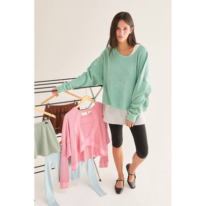 Open Back Textured Knit Long Sleeve Top: CHESTNUT