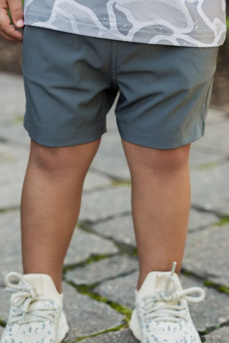 BURLEBO - Youth/Toddler Everyday Short - River Rock Grey - Classic Deer Camo Pocket